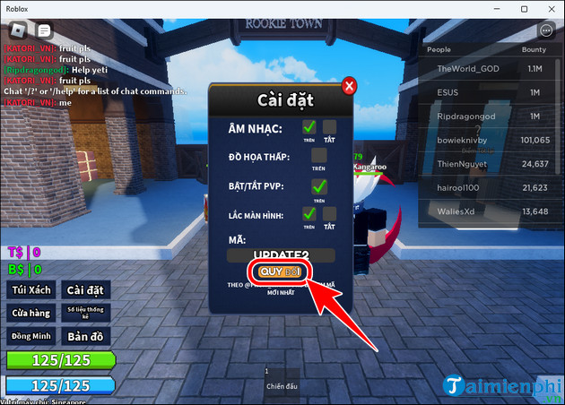 Full Code Chiến binh trái cây Roblox mới nhất và cách nhập Code