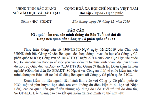 “ICOGroup bị tố lừa đảo” – Sở GD&ĐT tỉnh Bắc Giang khẳng định đây là thông tin không có căn cứ