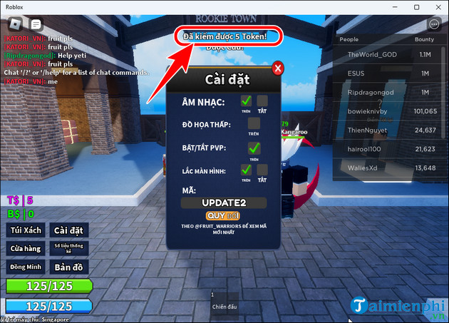 Full Code Chiến binh trái cây Roblox mới nhất và cách nhập Code