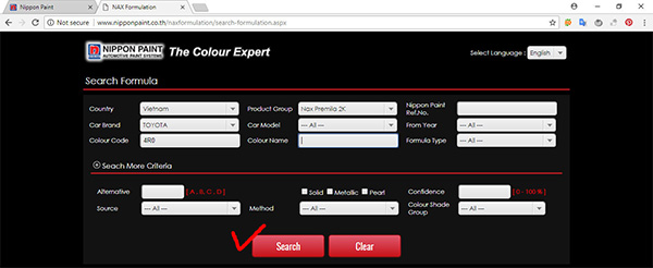 Phần mềm pha màu sơn ô tô - Các bước truy cập và tìm code màu