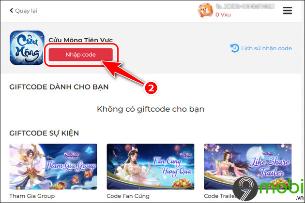 Mã GiftCode mới nhất của Cửu Mộng Tiên Vực