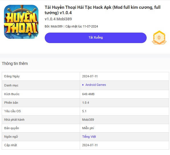 Tải Huyền Thoại Hải Tặc Hack Apk (Mod full kim cương, tướng) v1.0.4