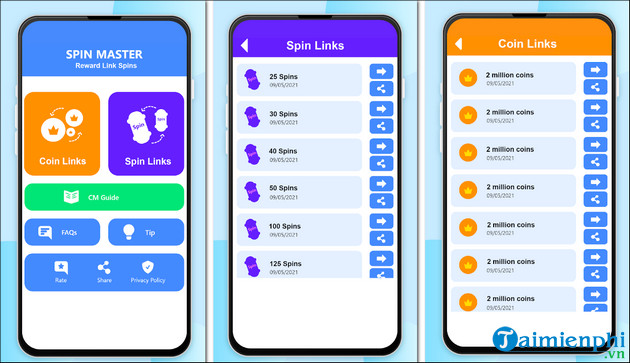 Ưng dụng nhận Spin và Vàng Coin Master hàng đầu