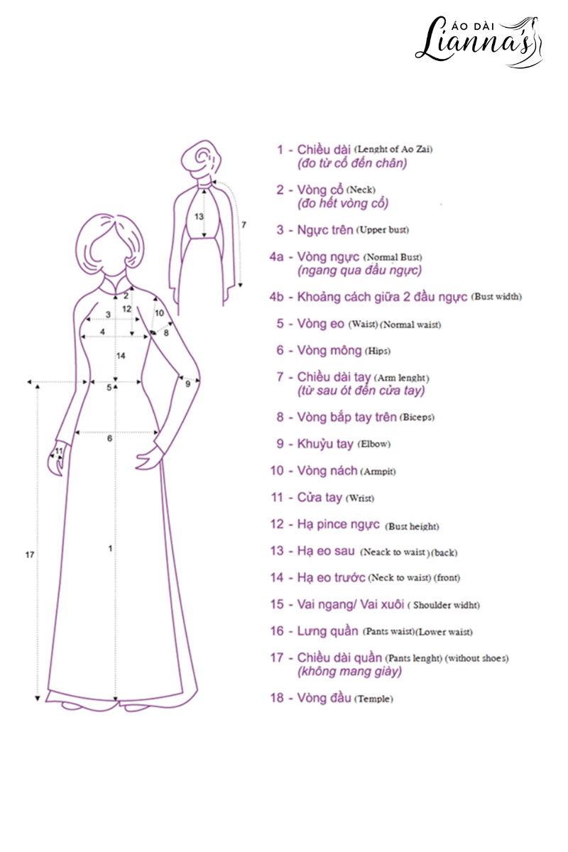 Bảng size áo dài nữ và HƯỚNG DẪN cách chọn size áo dài nữ
