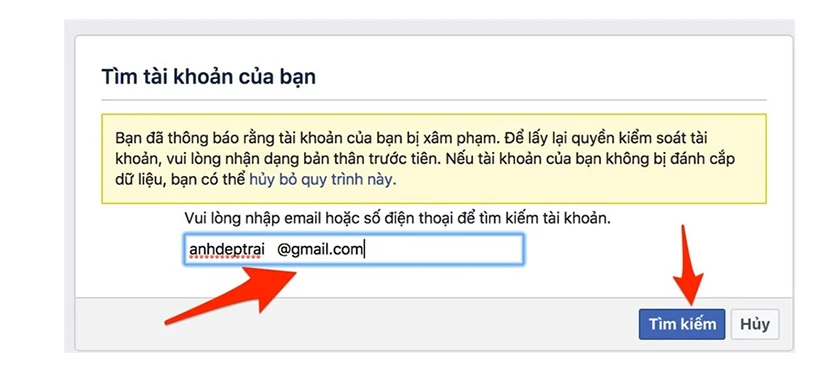 Lấy lại tài khoản Facebook bị hack bằng gmail, số điện thoại